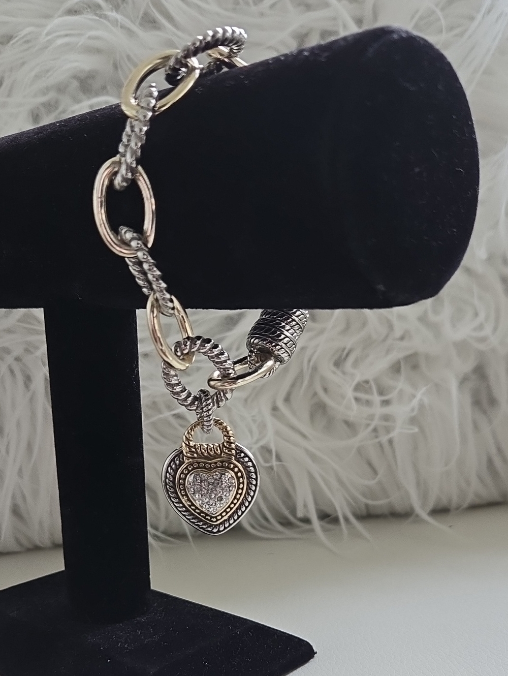 Two-Tone Heart Charm Bracelet - Gold & Silver